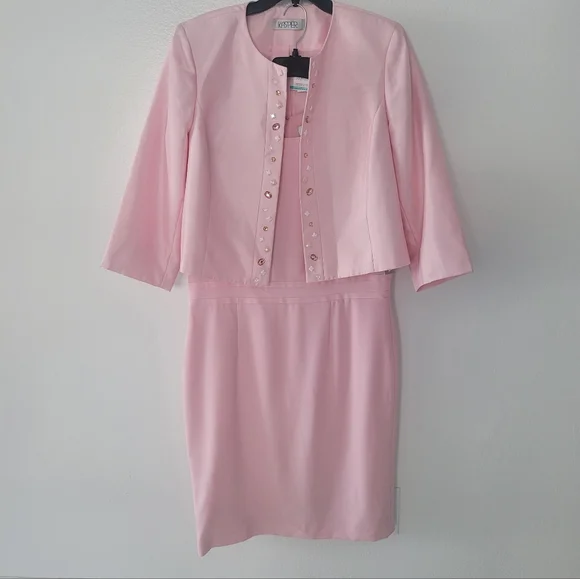 Chic Tutu Pink Dress and Jacket Set By Kasper Size 14/16 - Picture 1 of 16